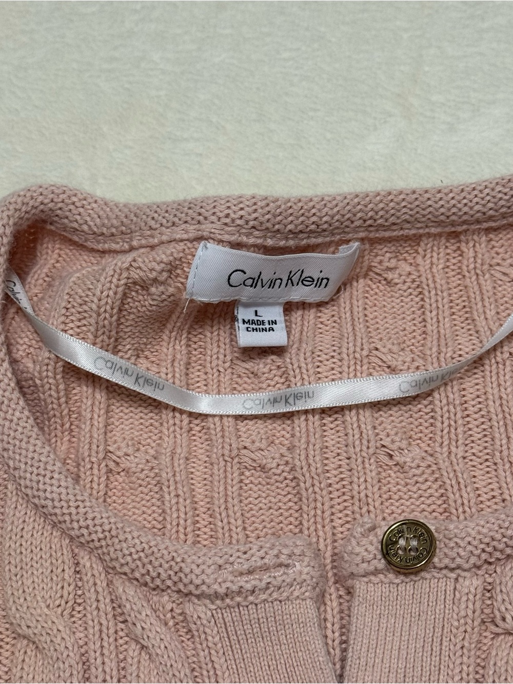 Calvin Klein - Cable Knit Sweater Button Up Light Pink - Women’s Size Large - Picture 2 of 8
